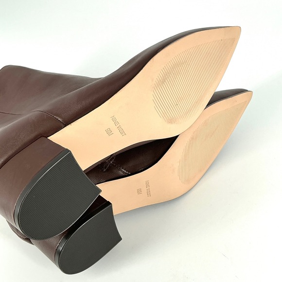 Nine West Size 9.5 Brown Leather Pointed Block Heel Ankle Boots NEW Maribu $149 - Picture 7 of 16